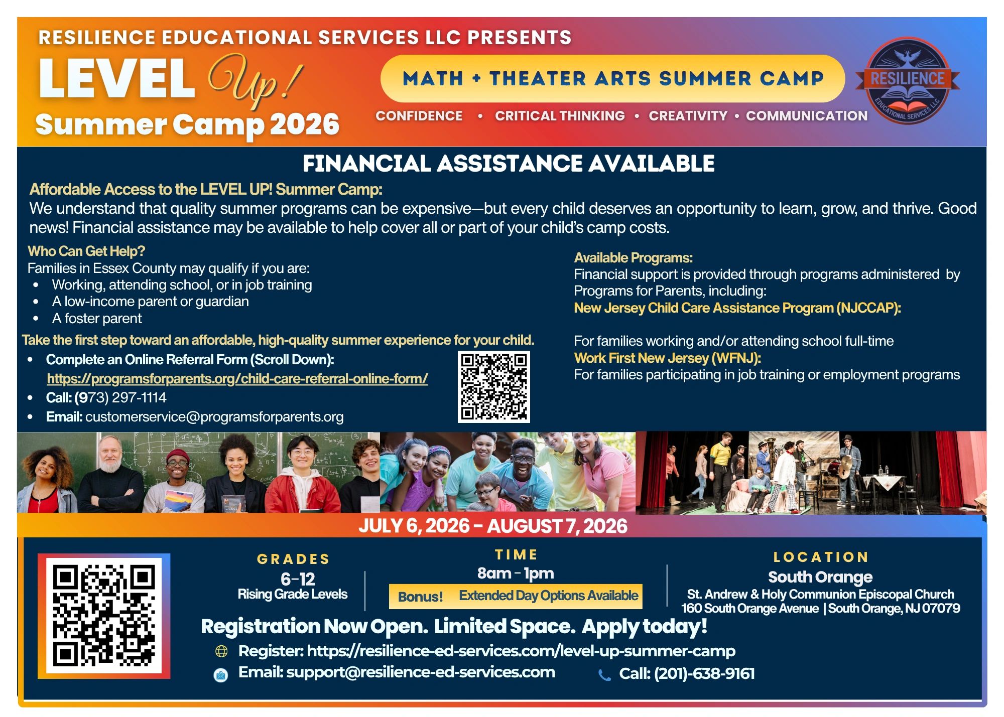 Financial assistance program flyer from Resilience Educational Services Foundation