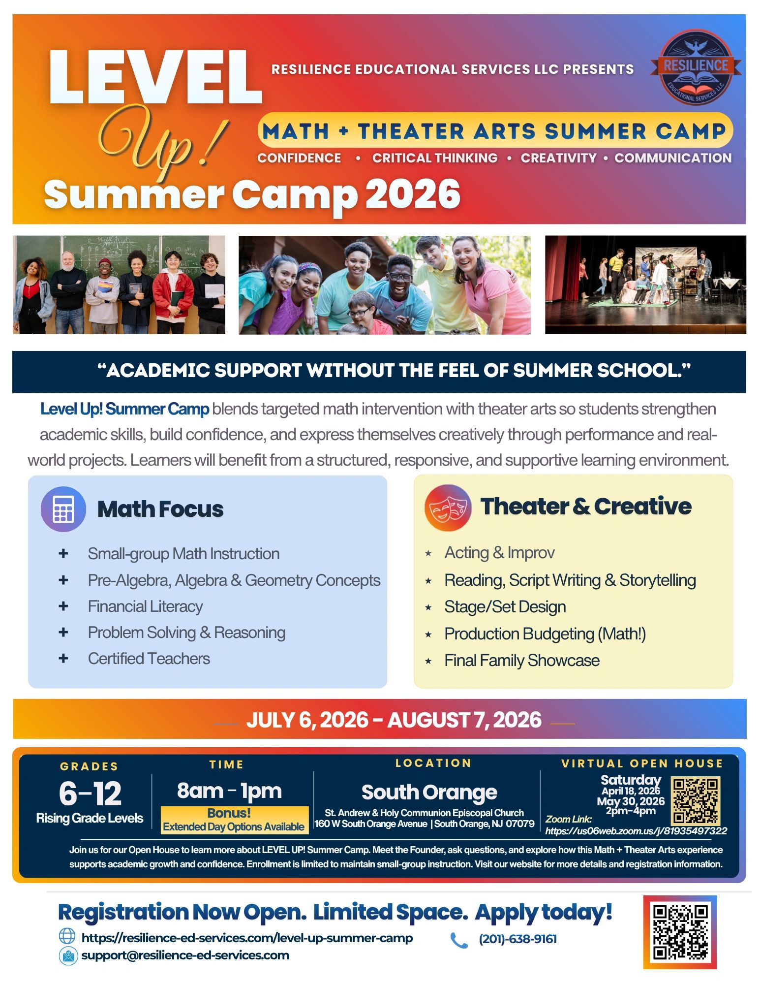 Level Up Summer Camp program flyer